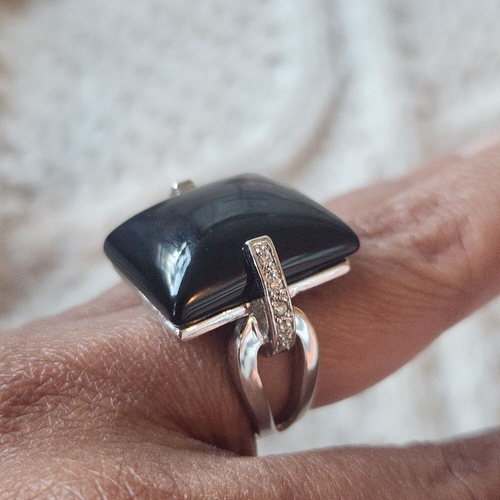 New 18k Gold Electroplated Black and Silver Puff Ring Size 6.5